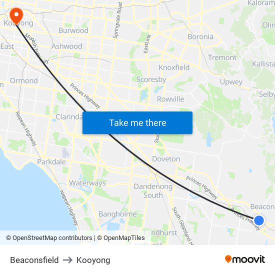 Beaconsfield to Kooyong map