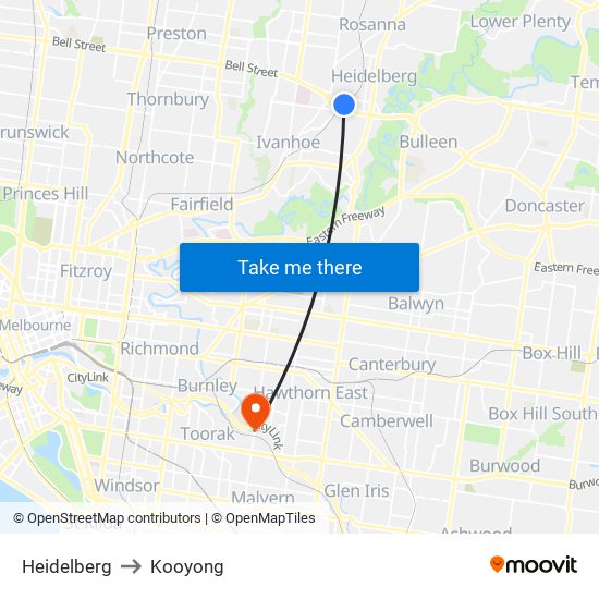 Heidelberg to Kooyong map