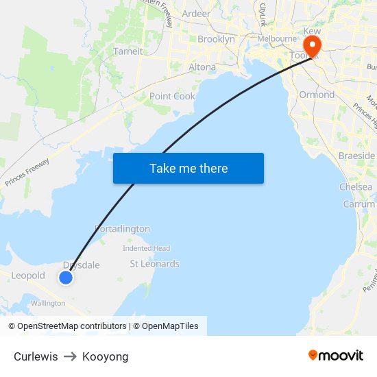 Curlewis to Kooyong map