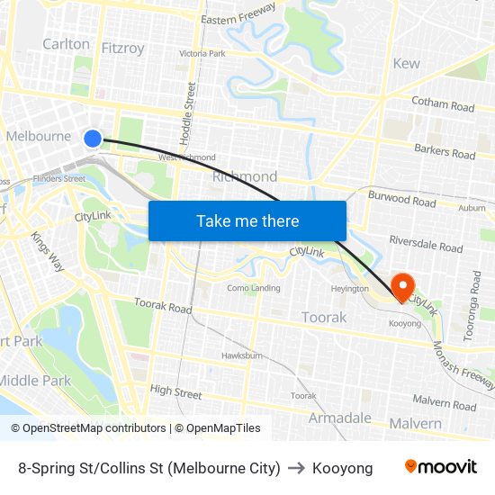 8-Spring St/Collins St (Melbourne City) to Kooyong map