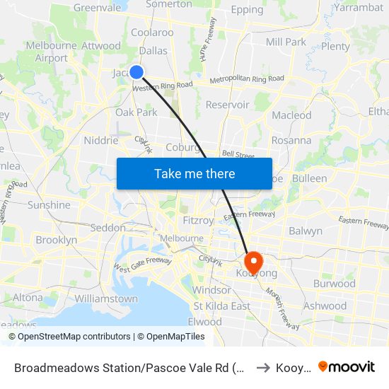 Broadmeadows Station/Pascoe Vale Rd (Broadmeadows) to Kooyong map