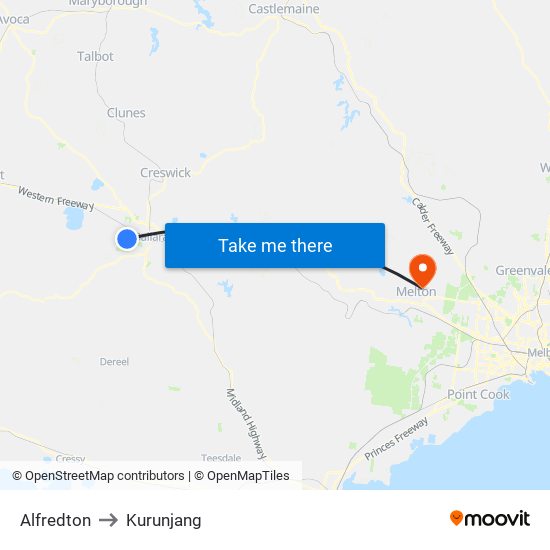 Alfredton to Kurunjang map
