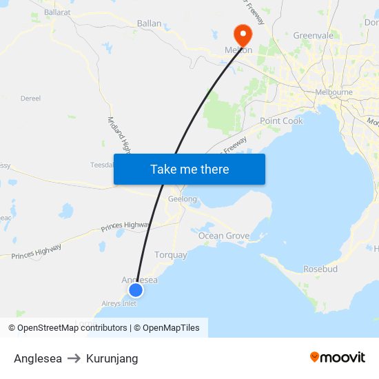 Anglesea to Kurunjang map