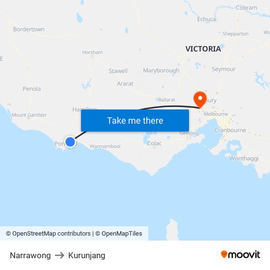Narrawong to Kurunjang map