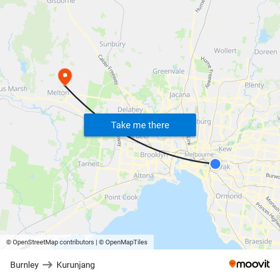 Burnley to Kurunjang map