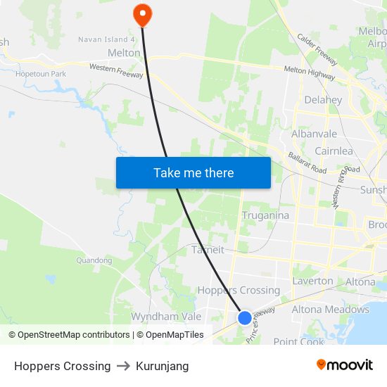 Hoppers Crossing to Kurunjang map