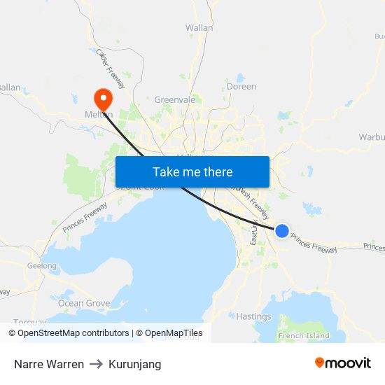 Narre Warren to Kurunjang map