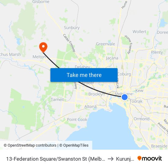 13-Federation Square/Swanston St (Melbourne City) to Kurunjang map