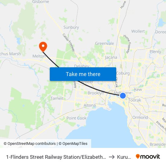 1-Flinders Street Railway Station/Elizabeth St (Melbourne City) to Kurunjang map