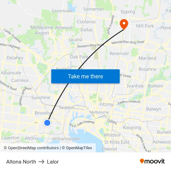 Altona North to Lalor map