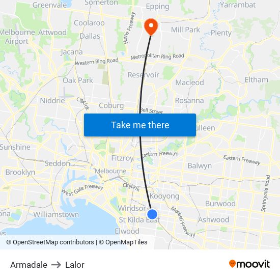 Armadale to Lalor map