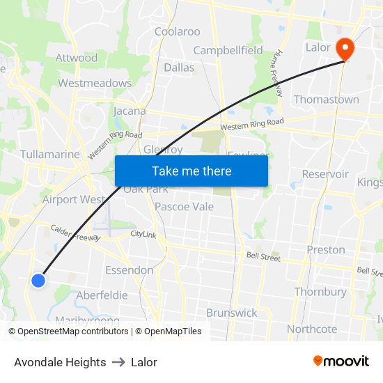 Avondale Heights to Lalor map