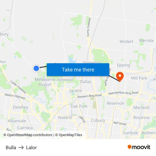 Bulla to Lalor map