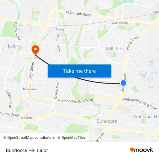 Bundoora to Lalor map