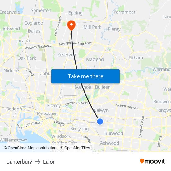 Canterbury to Lalor map