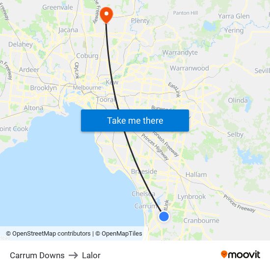 Carrum Downs to Lalor map