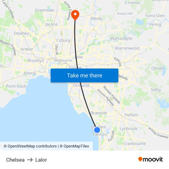 Chelsea to Lalor map