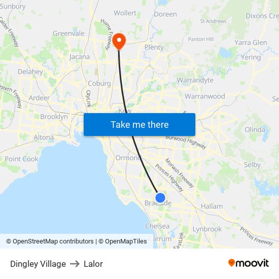 Dingley Village to Lalor map