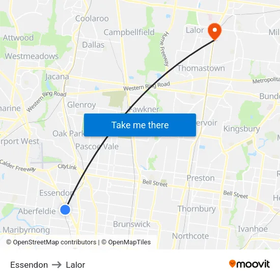 Essendon to Lalor map