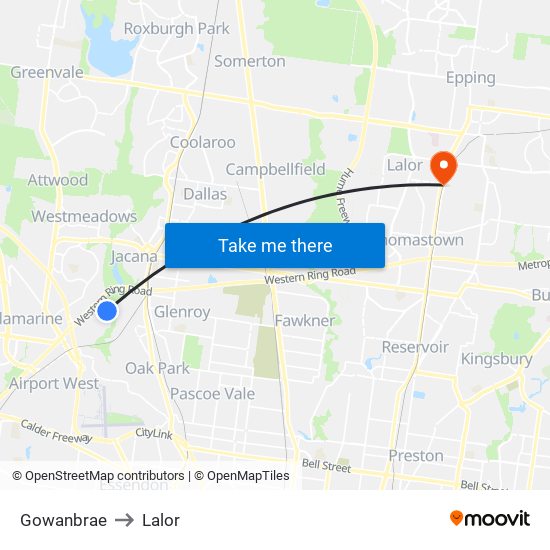 Gowanbrae to Lalor map