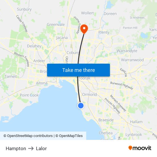 Hampton to Lalor map