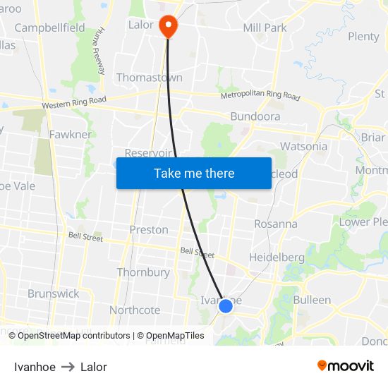 Ivanhoe to Lalor map