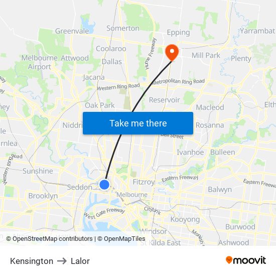 Kensington to Lalor map