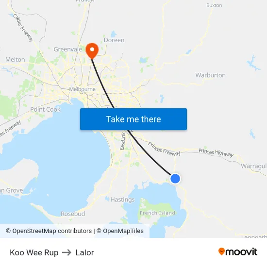 Koo Wee Rup to Lalor map