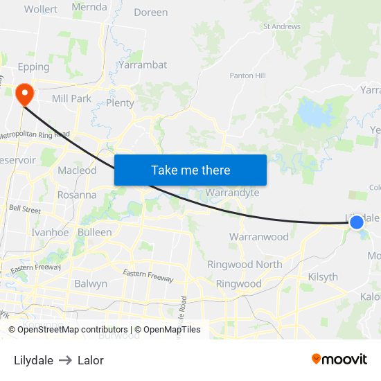 Lilydale to Lalor map