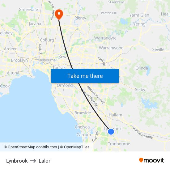 Lynbrook to Lalor map