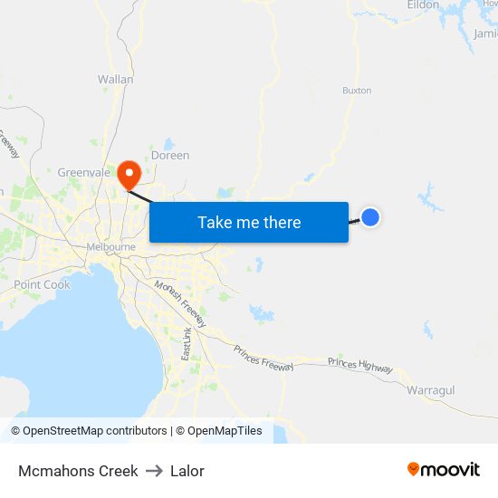 Mcmahons Creek to Lalor map