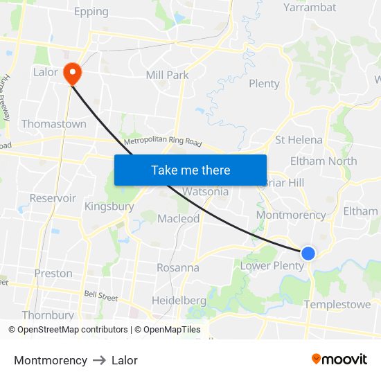 Montmorency to Lalor map