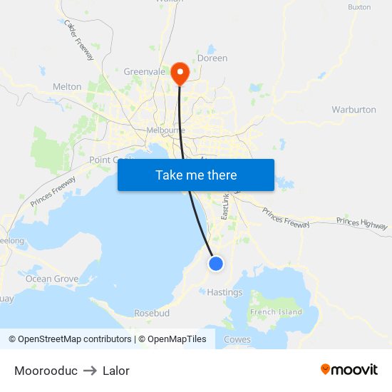 Moorooduc to Lalor map