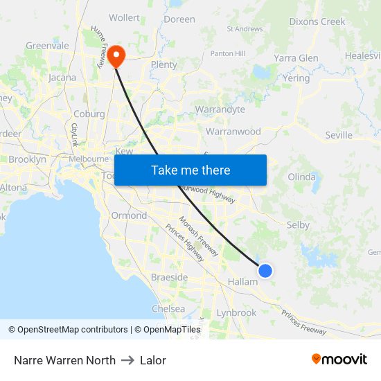 Narre Warren North to Lalor map