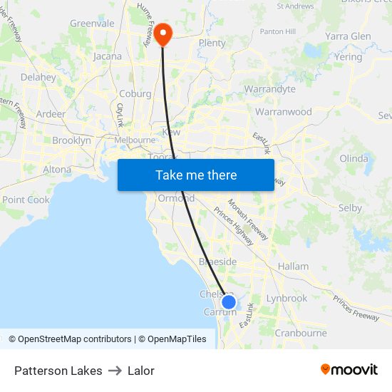 Patterson Lakes to Lalor map