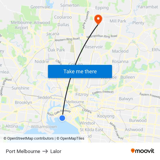 Port Melbourne to Lalor map