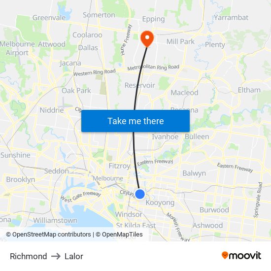 Richmond to Lalor map