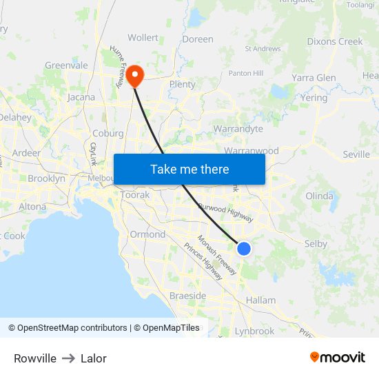 Rowville to Lalor map