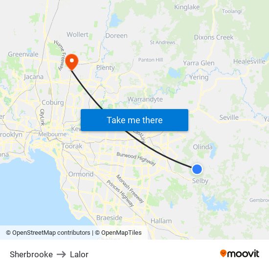 Sherbrooke to Lalor map