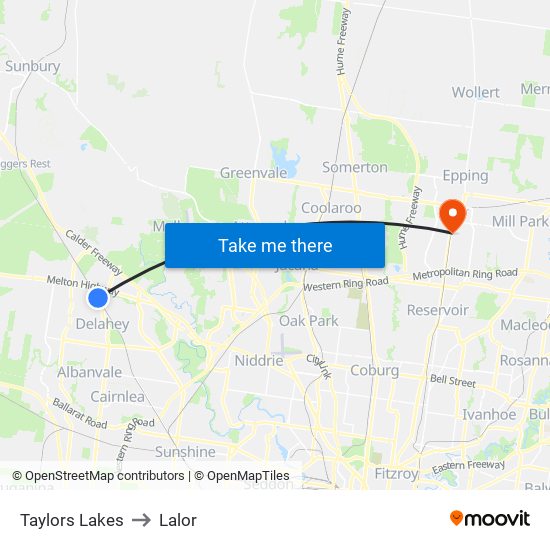 Taylors Lakes to Lalor map