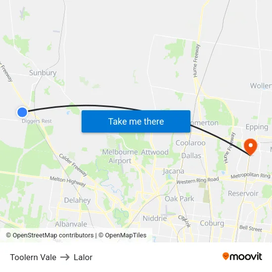 Toolern Vale to Lalor map