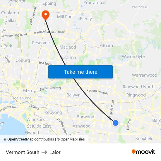 Vermont South to Lalor map
