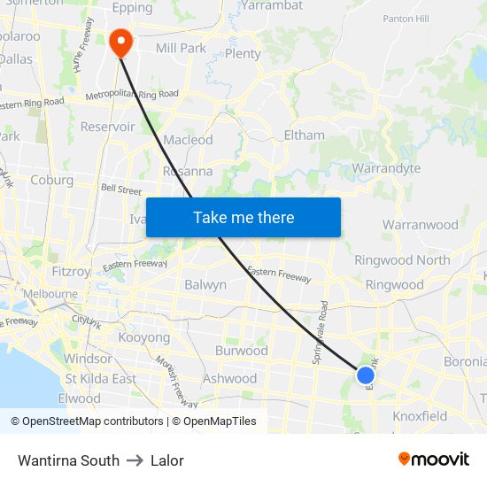 Wantirna South to Lalor map