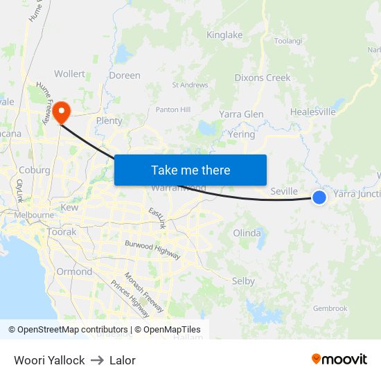 Woori Yallock to Lalor map