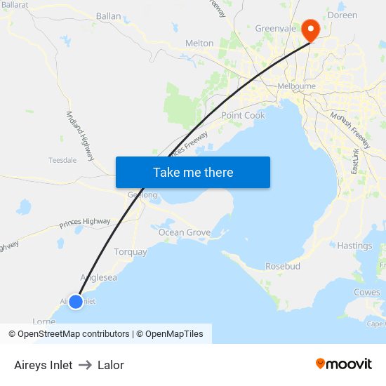 Aireys Inlet to Lalor map