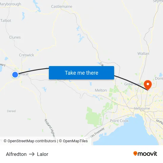 Alfredton to Lalor map