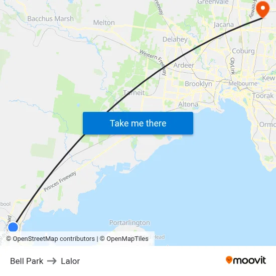 Bell Park to Lalor map