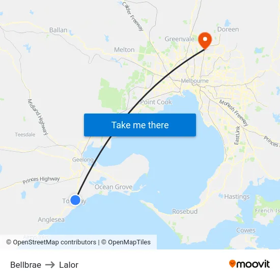 Bellbrae to Lalor map