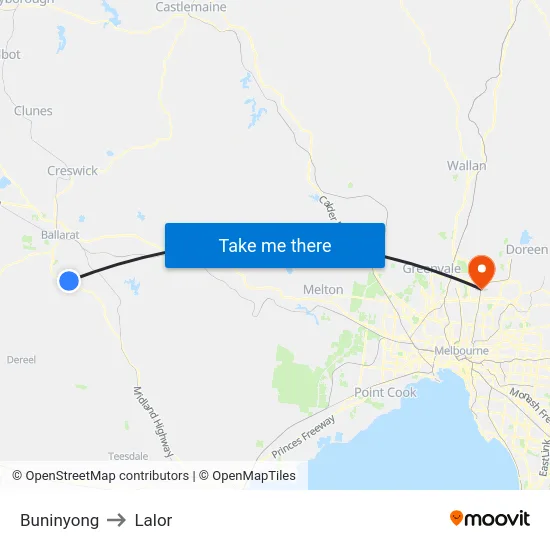 Buninyong to Lalor map