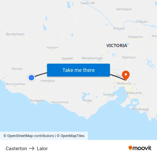 Casterton to Lalor map
